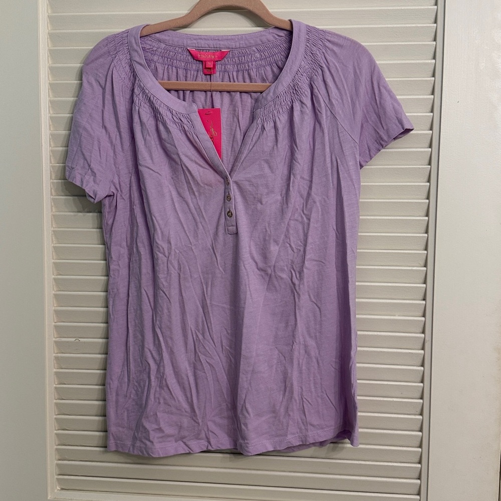 Lilly Pulitzer Essie Short Sleeve Top Tee Purple Iris Size Medium NWT - Picture 3 of 8